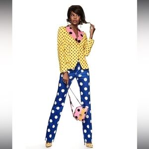 MOSCHINO COTURE blue and white polka dot trousers pants size 4 NWT